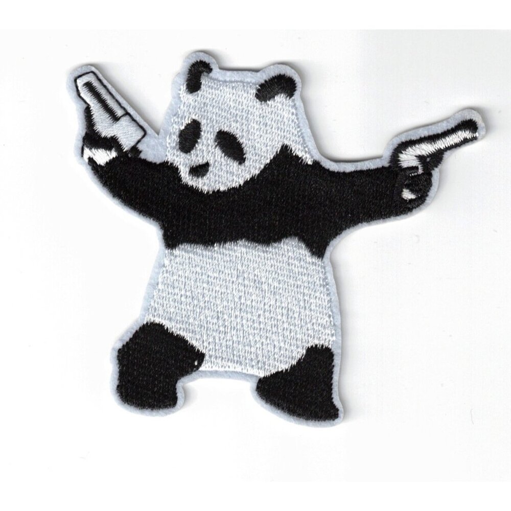 Panda 2 Guns Funny Tactical 3in Embroidered Iron-on Patch